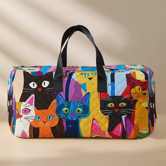 NEW! Cartoon Cats Large Capacity Travel Duffel Bag in Vibrant Rich Colors! - Picture 1 of 6